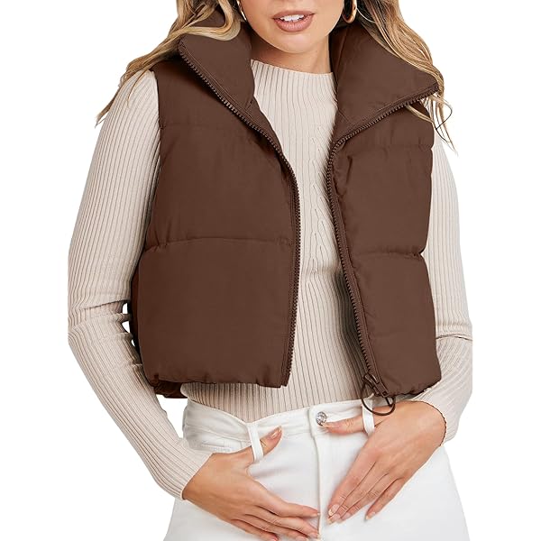 トップス Hooded Short Vest - Flight Satin(Brown) MBZJSDKHLK Women's Button Down Waistcoat Vest Sleeveless V