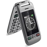 artfone G6 Flip Phone for Seniors, 4G Unlocked Basic Phone, 2.4"+1.8" Screen, SOS Button, Speed Dial, Hans-Free, Big Buttons, Bluetooth, Camera, FM Radio, Charging Dock, Voice Time, Caller-ID, Gray