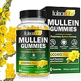Mullein Gummies for Lungs, 2000 MG(50:1 Extract) Mullein Leaf Extract for Lung Cleanse and Respiratory Support, Natural Mullein Herbal Supplement, Pear Flavor Gummies 60 Count