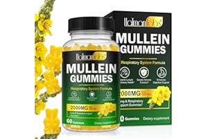MXCZBSM Mullein Gummies for Lungs, 2000 MG(50:1 Extract) Mullein Leaf Extract for Lung Cleanse and Respiratory Support, Natural Mullein Herbal Supplement, Pear Flavor Gummies 60 Count
