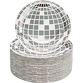 CONEHOY 120 Pcs Disco Ball Plates - 7 In Disposable Silver Disco Party Decorations for Birthday Party Theme Supplies