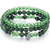Noessla Stackable Crystal Beaded Bracelets for Women Boho Multi Layer Stretch Bracelets Natural Stone Bead Bracelet with Leaf Charm Jewelry for Women