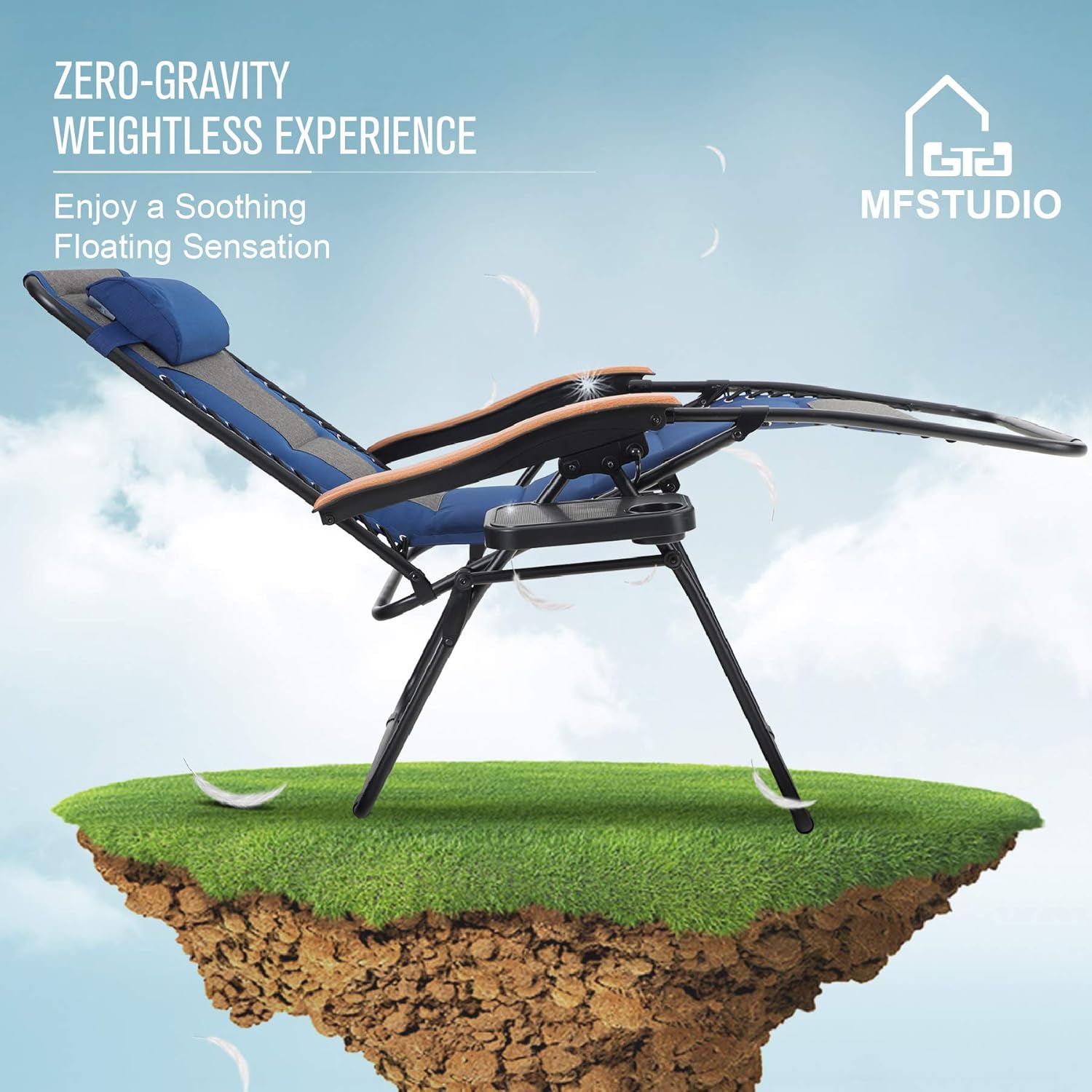 MFSTUDIO Oversized Zero Gravity Chair XL Patio Recliners Padded Folding Chair with Cup Holder, Extra Wide Chaise Lounge for Outdoor Yard Poolside, Navy Blue: Kitchen & Dining