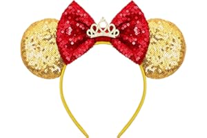 ODOCARE Handmade Mouse Ears Headband for Women and Girls, Glitter Bow Minnie Ears Costume Accessories