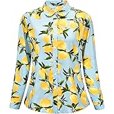 QWQUOO Womens Tops Casual Long Sleeve Button Up Hawaiian Shirts Elegant Work Blouses
