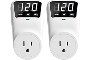 TREYBAIR Surge Protector Voltage Stabilizers - Fireproof UL94V-1 Wall Mount Surge Protector Outlets for Refrigerator TV Appliances Real-Time Monitoring & Custom Voltage 80V-140V, 15A, 120V, 1800J,2 Pack