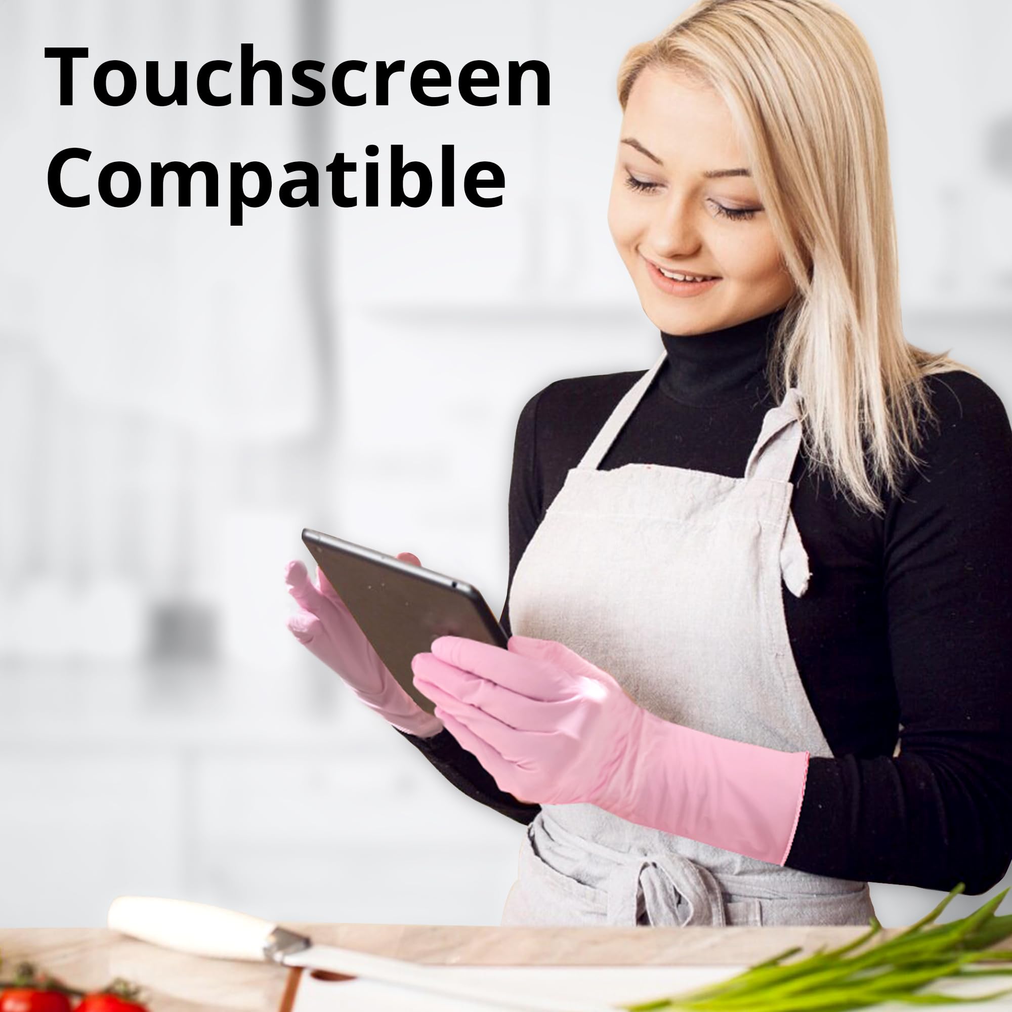 SwiftGrip Disposable Nitrile Dishwashing Gloves, Extended 12 Inches Cuff, 6-mil, Cherry Blossom Cleaning Gloves, Latex-Free