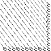 SUNNYCLUE 20 Pack 16 Inch/ 0.4m 2.5mm Stainless Steel Necklace Chain Bulk Silver Necklace Making Chains Metal Lobster Claw Clasps Chains Link for Jewelry Making Supplies Women Adult DIY Craft
