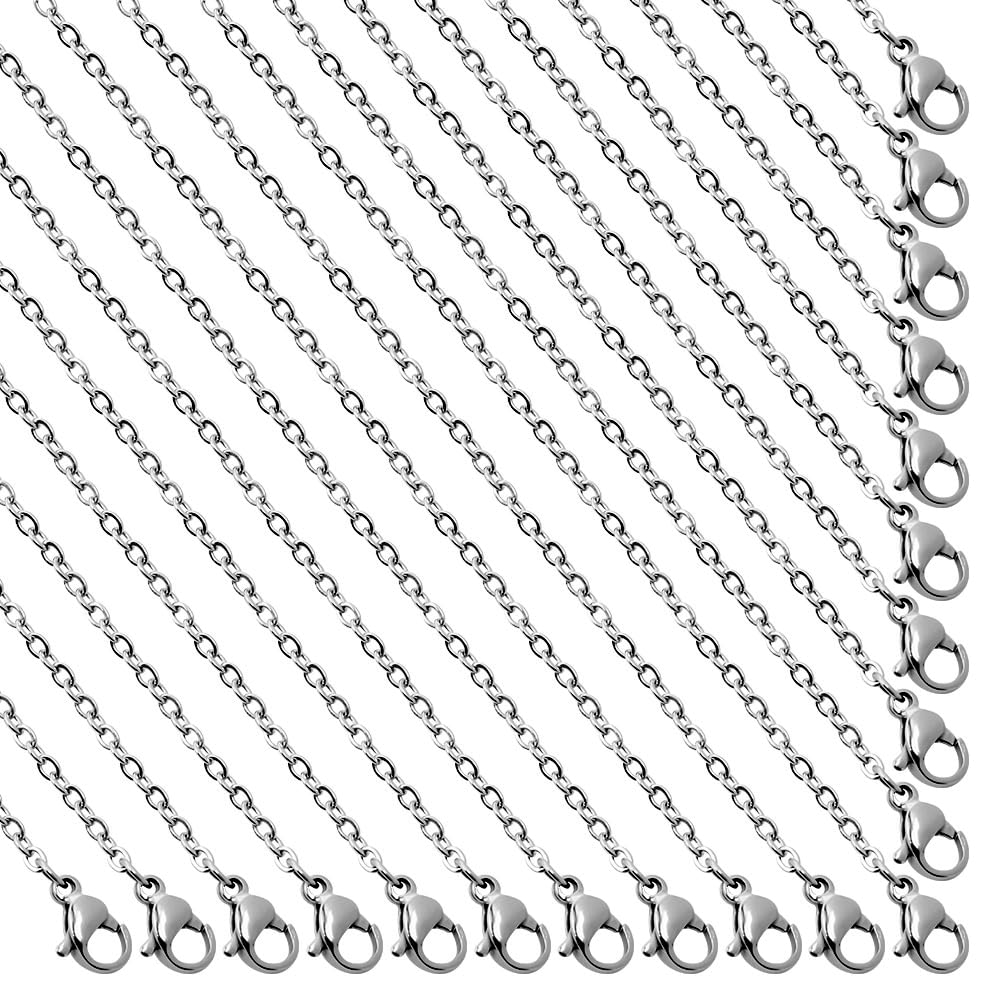 SUNNYCLUE 20 PACK 16 Inch/ 0.4m 2.5mm Stainless Steel Necklace Chain Bulk Silver Necklace Making Chains Metal Lobster Claw Clasps Chains Link for jewellery Making Supplies Women Adult Diy Necklace Cra