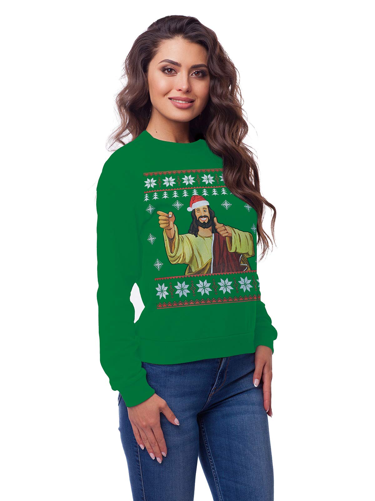 SKYRAINBOW Women Men Ugly Yas Santa Sweater Funny 3D Christmas Sweatshirt Printed Crew Neck Jumper Long Sleeve Thick Pullover for Party Outdoor L,Green