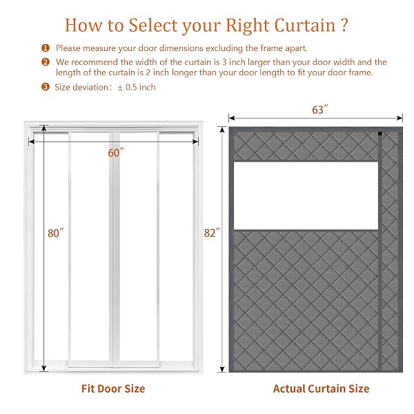 WOHOMZY THERMAL DOOR CURTAIN FITS DOORS SIZE 60″X80″，CURTAIN SIZE 63″X82″, MAGNETIC INSULATED CURTAIN SIDE OPEN, VISIBLE PANELS,KEEP WARM IN WINTER COOL IN SUMMER,GRAY