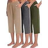 JULGIRL 3 Pack Capri Pants for Women Loose Lounge Cropped Sweatpants Joggers Yoga Casual Workout Pants with Pockets