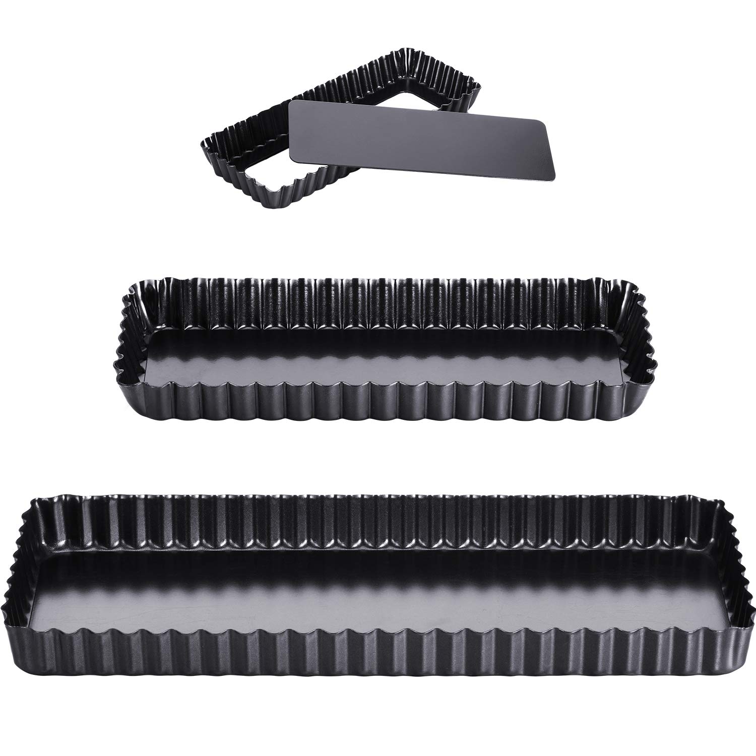 3 Pieces Rectangular Tart Pan with Removable Bottom, Non-Stick Tart and Quiche Baking Pan, 4 inch, 10 inch and 14 inch