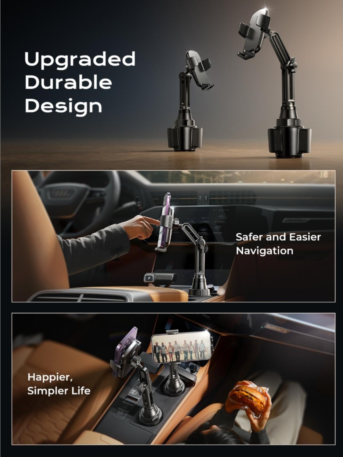 LISEN Upgraded Version Cup Phone Holder for Car 360° Adjustable Long Neck Car Phone Mount Golf Cart Phone Holder, Truck Jeep Accessories for iPhone 17 Air Pro Max Samsung Google and All 4-7'' Phone