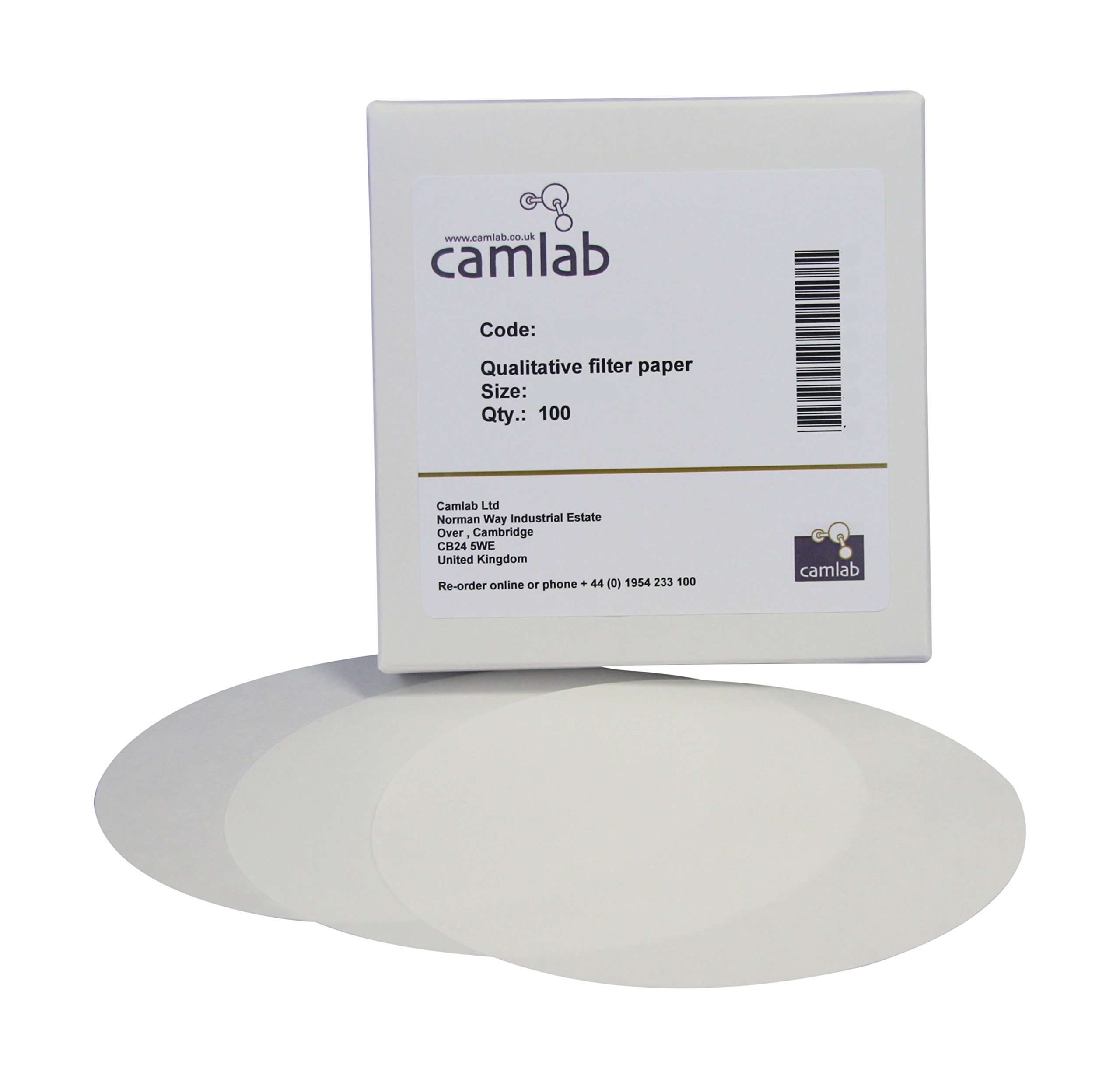 Camlab 1171092 Grade 114 [6] Qualitative Filter Paper, Slow Filtering, 90 mm Diameter (Pack of 100)