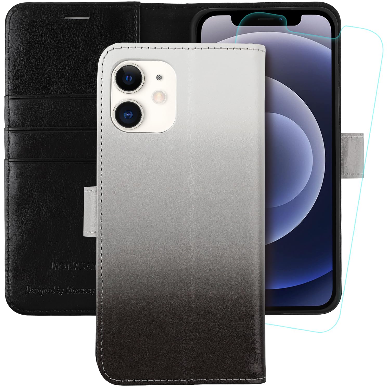 MONASAY Wallet Case for iPhone 12 Pro/12 5G,6.1-inch[Glass Screen Protector Included] [RFID Blocking] Flip Folio Leather Cell Phone Cover with Credit Card Holder for iPhone 12/12 Pro,Dreamlikes