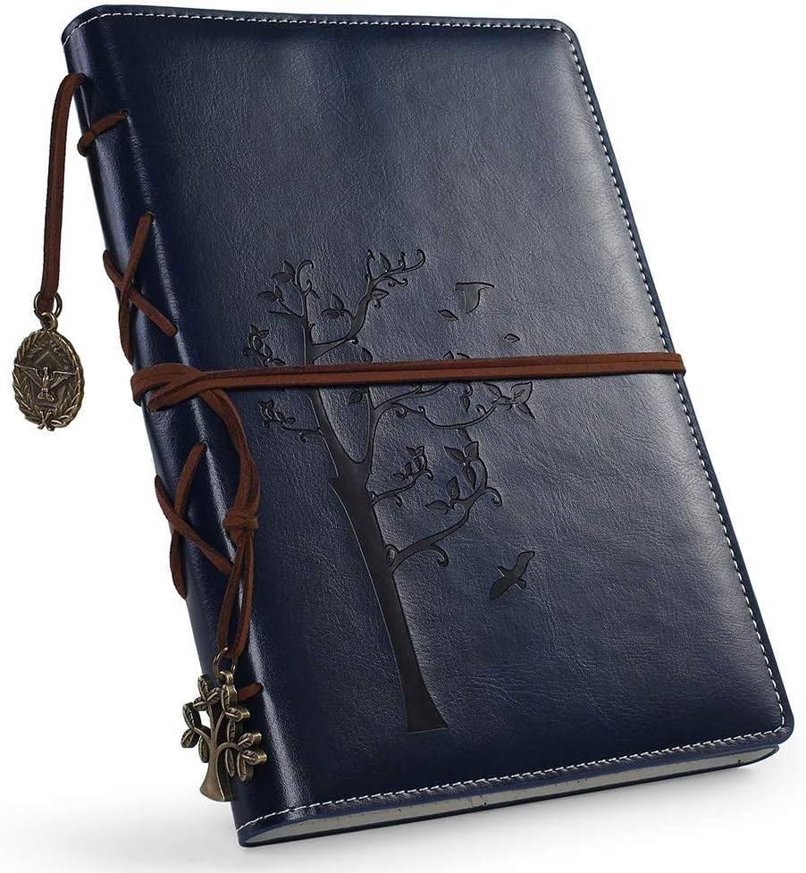 VALERY Vintage PU Leather Journal / Bound Writing Notebook A5 / Refillable Travel Diary with Lined Pages, 96 Sheets and 192 Pages, Acid- Paper - Navy Blue