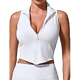 FEOYA Women's Sleeveless Yoga Zip-up Tank Top Workout Jacket Slim Fit Running Fitness Sports Activewear Elastic S-L