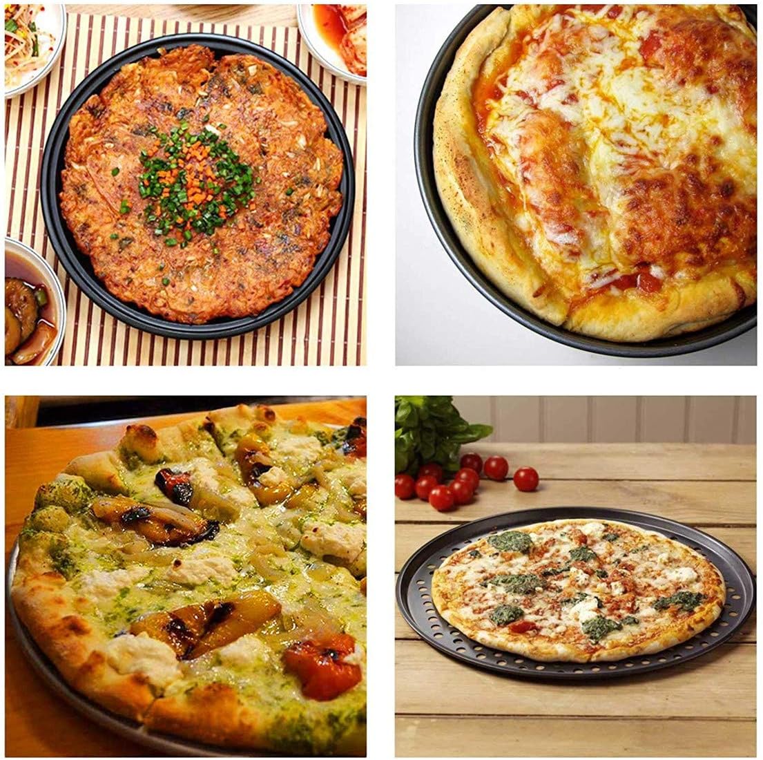 Alices 13 Inch/32CM Nonstick Carbon Steel Pizza Pan, Pizza Tray， Bakeware Perforated Round For Home Kitchen: Kitchen & Dining