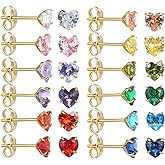 12 Pairs Surgical Stainless Steel Stud Earring Round Heart Star Square Cubic Zirconia Birthstone Stud Earrings Set for Women