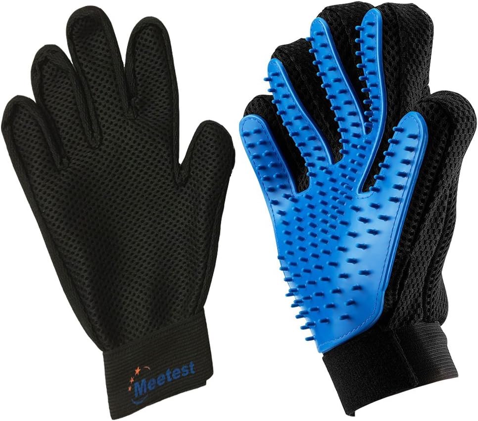 Meetest Pet Grooming Glove-Massage Tool Cleaning Shower Gentle Deshedding Brush Hair Remover Mitt with Enhanced Five Finger Design Long & Short Fur Comb for Dogs/Cats One Pair [New Version]