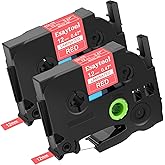 2 Pack Esaytool Replacement for P-Touch TZe-435 TZe435 TZ435 0.47" 12mm 1/2" White on Red Laminated Label Tape Compatible with Ptouch PT-D210 D220 H110 H100 P710BT D220 D410 D600 Label Maker