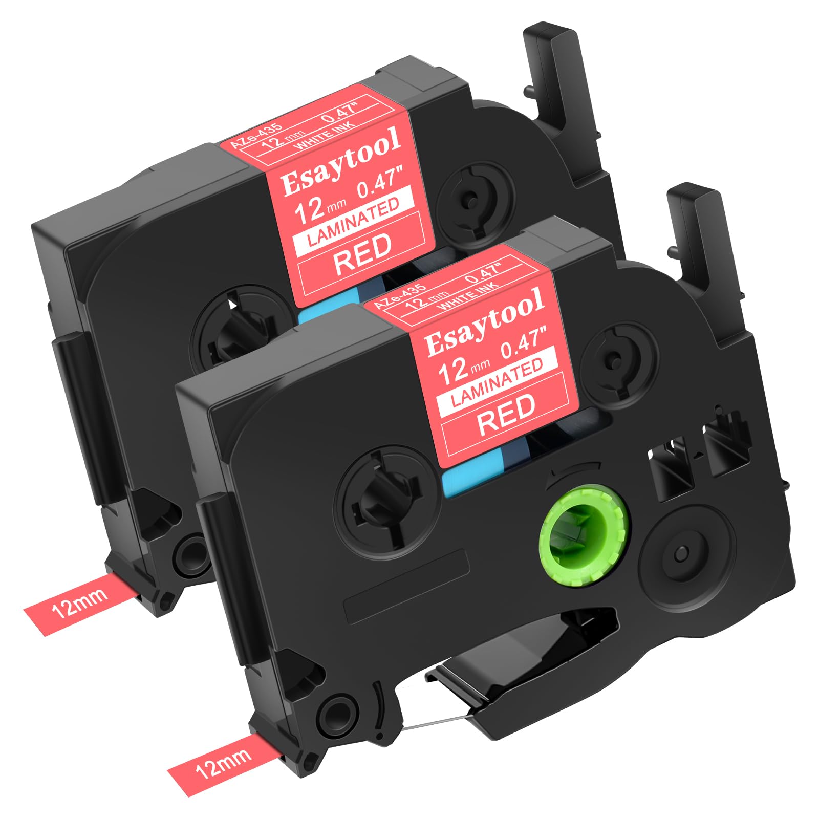 Photo 1 of 2 Pack Esaytool Replacement for P-Touch TZe-435 TZe435 TZ435 0.47" 12mm 1/2" White on Red Laminated Label Tape Compatible with Ptouch PT-D210 D220 H110 H100 P710BT D220 D410 D600 Label Maker