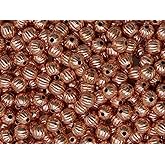 Genuine Pure Copper Oval Elliptical Bars Spiral Fluted Beads, Made in USA, Corrugated Rice Oblong Drum Spacer Bead for Patina Tibetan Pumpkin Lantern Loose Beads Finding Size 3.2mm X 4.8mm - 50pcs