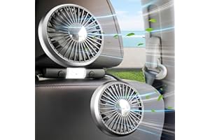 DCKENGO Car Fan for Backseat Dual Head Hose Car Seat Fan with LED Light, Portable USB Fan for Car, 3 Speeds and 360 Degree Rotatable Cooling Vehicle fan for SUV/RV/Truck/Sedan/Cruise, Office/Home