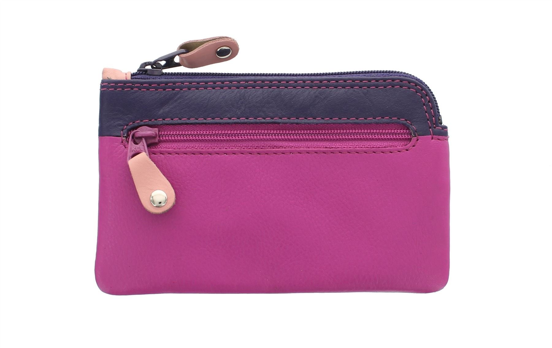 Visconti Rainbow Collection Geno Leather Coin Purse with Keyring RB69 Berry Multi — image 1