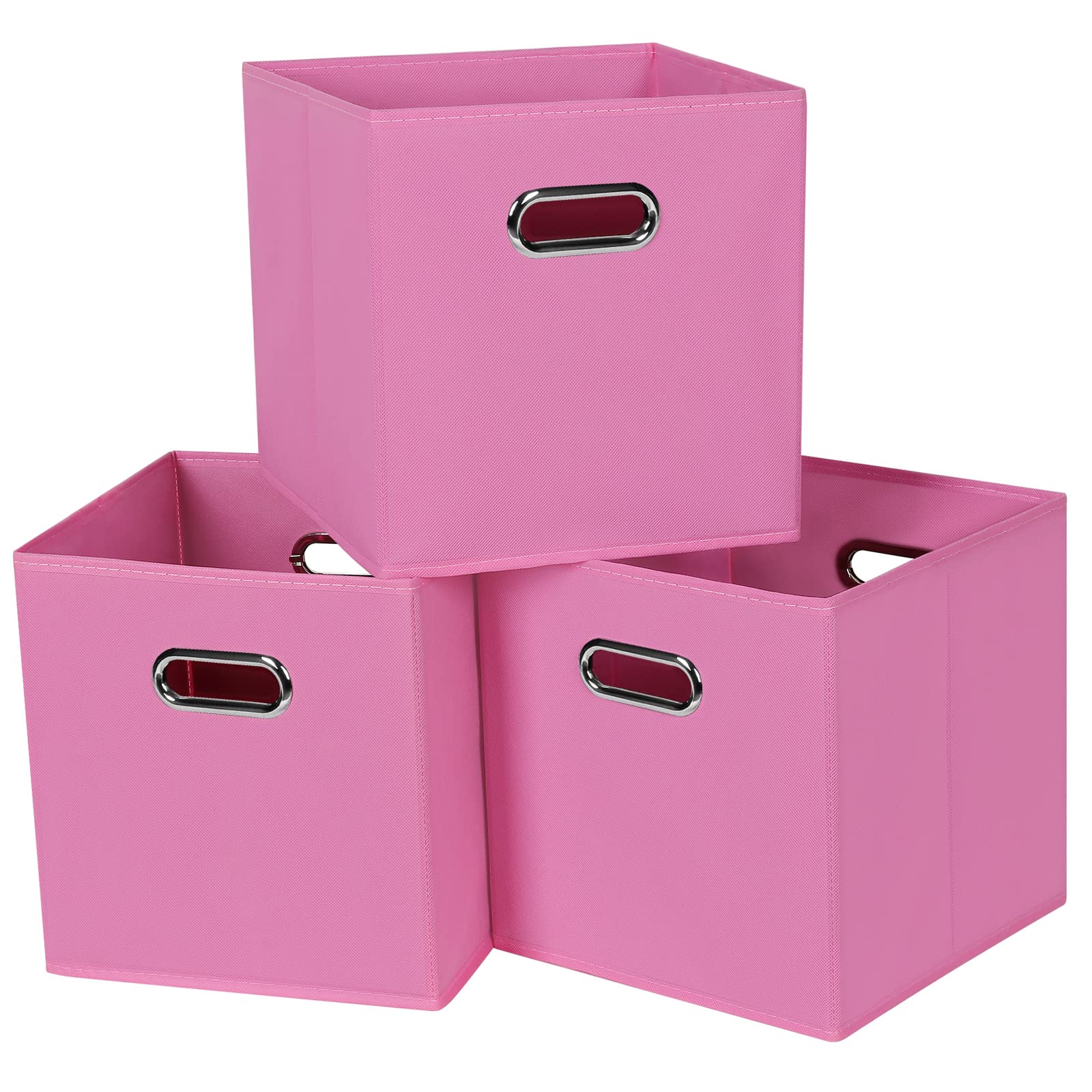 Photo 1 of Yunkeeper Black Fabric Cubby Storage Bins,13x13x13 Inches ,Cube Organizer Bin Foldable Storage Boxes with Dual Handles Fabric Organizer Box and collapsible Storage basket,Set of 3 ,Pink
