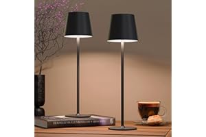 uuffoo 2 Pack Rechargeable Table Lamp with Timer Battery Operated Cordless Table Lamps with 3 Colors Stepless Dimming, Desk Lamp for Restaurant, Patio, Bedroom, Bar (Black)