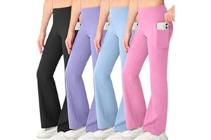 NORMOV Girl's Bootcut Yoga Pants with Pockets,High Waisted Casual Kids Bell Bottoms Pants