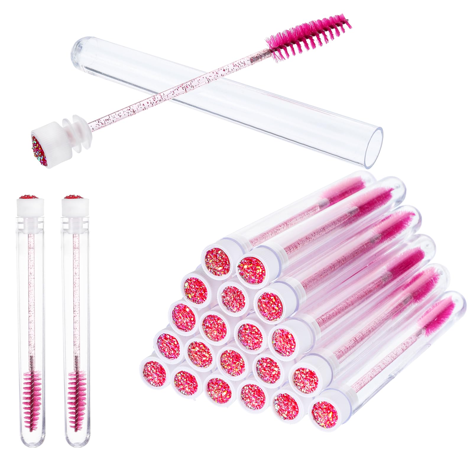 Photo 1 of 20 Sets Disposable Empty Mascara Tube and Lash Spoolies Sets, Mascaras Brushes Tubes Set Mascara Wands Disposable Eyelash Brushes Lash Spoolies for Eyelash Extension (Pink Gold Sequins Style)