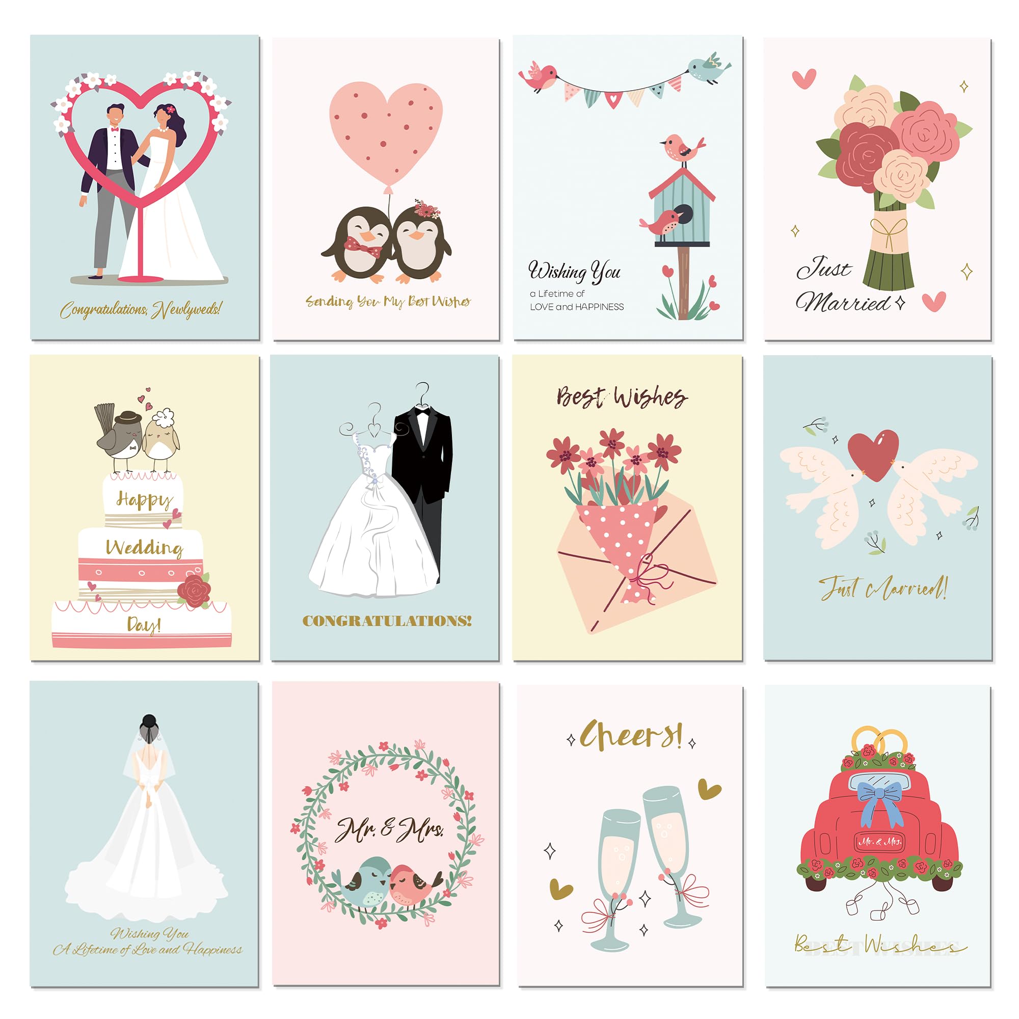 BIROYAL 6 Wedding Greeting Cards | Wedding Cards | 6 Folding Cards Including Natural Envelope | Congratulations on Wedding