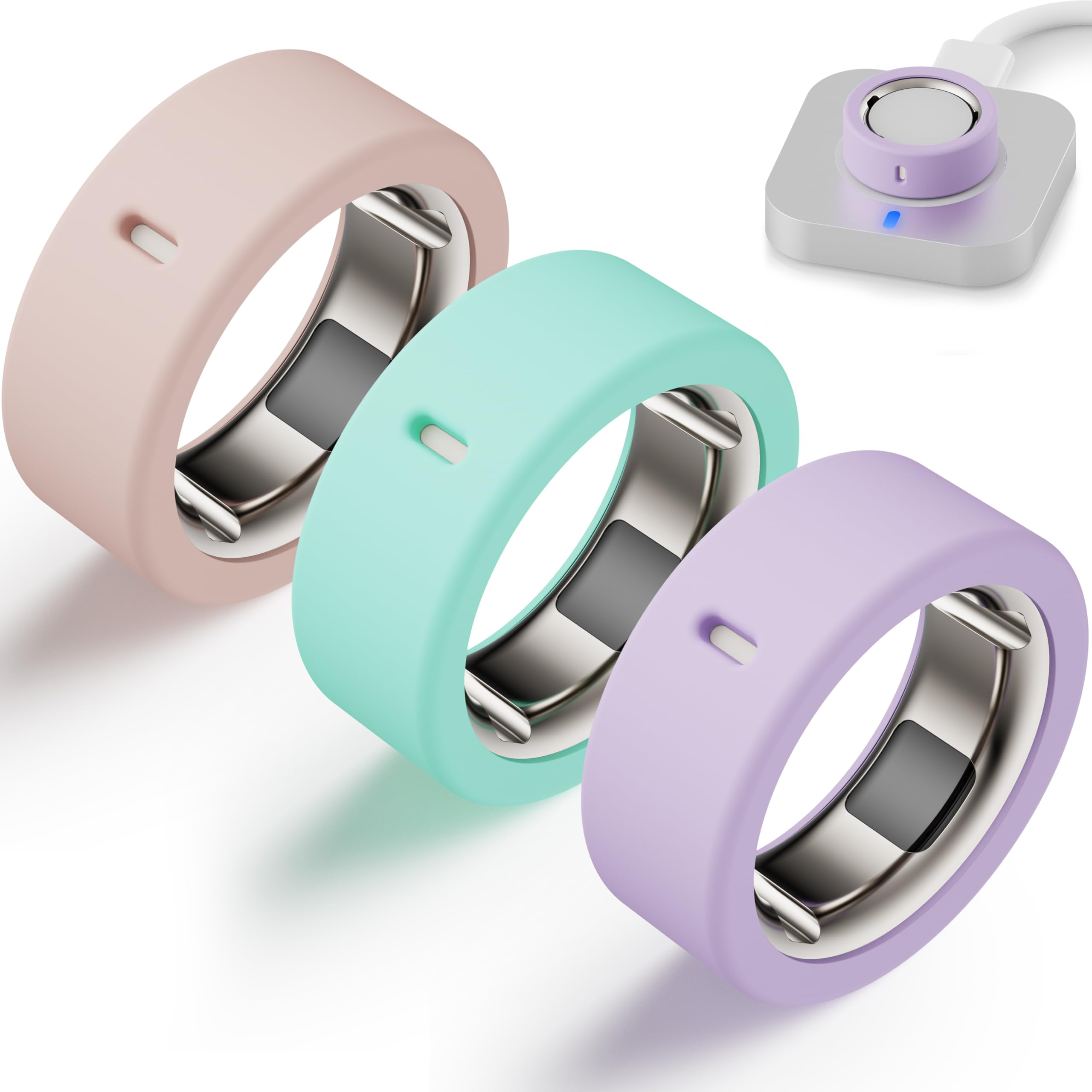 Snyeest Protector Compatible for Oura Ring 4/Gen 4 Ceramic/Gen 3 Cover,Silicone Anti-Scratch Elastic Ring Finger Case Woking Out Gym for Women Men- Pink+Purple+Green-S for 8/9/10/11