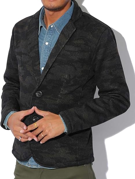 Amazon メンズ メランジ フリース ニット 冬 アウター メランジフリーステーラードジャケット グレーカモl コート ジャケット 通販