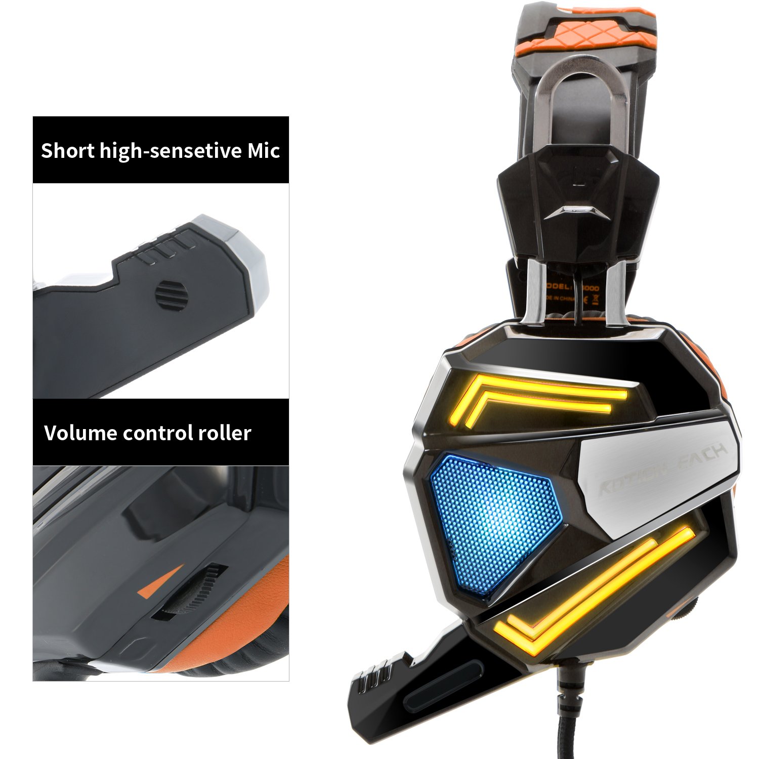 Zakitane KOTION EACH G5000 3.5mm PC Stereo Gaming Headset, Bass Headphones, Comfortable Headband with Microphone, Over-ear fit with Noise isolation, Breathing LED Light for Laptops or Computers