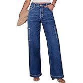 Sidefeel Straight Leg Jeans for Women High Waisted Baggy Pants Loose Stretchy Wide Leg Cargo Jeans