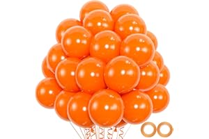 OWPFJG 100pcs Orange Balloons, 12 inch Orange Latex Party Balloons Helium Quality for Halloween,Graduation,Birthday Party, Baby Shower,Gender Reveal, BacheloretteParty Party Decoration (with Orange Ribbon)…