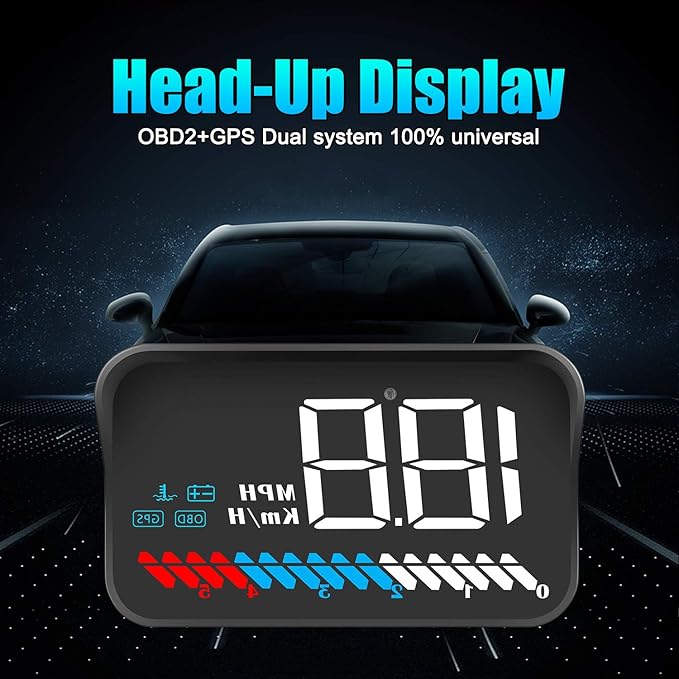 iKiKin Universal Auto Hud Head Up Display Geschwindigkeitsmesser Auto, GPS OBD Tachometer 3,5 Zoll mit Wassertemperaturmesser