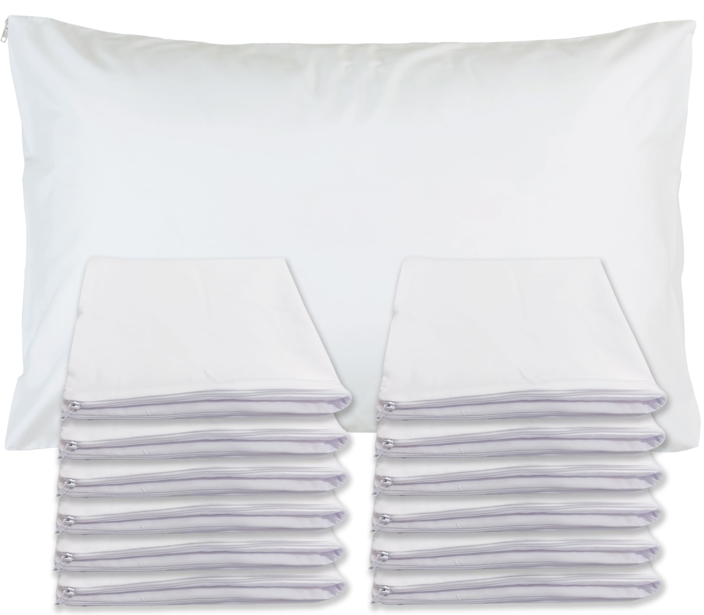 Sirenpho Pack of 12 Pillow Protector Zippered Covers 50x75cm, Anti Dust Mite, Anti-Allergy Hotel Quality Plain Pillow Case, Pillow not Included — image 1
