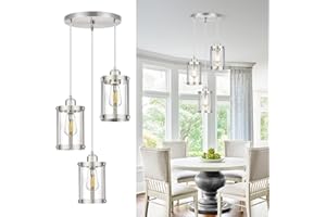Osimir 3-Light Pendant Lighting, Brushed Nickel Dining Room Chandelier Light Fixture Over Table with Clear Glass, Modern Cluster Hanging Lights for Kitchen Island Sink, OS-3014-3BN