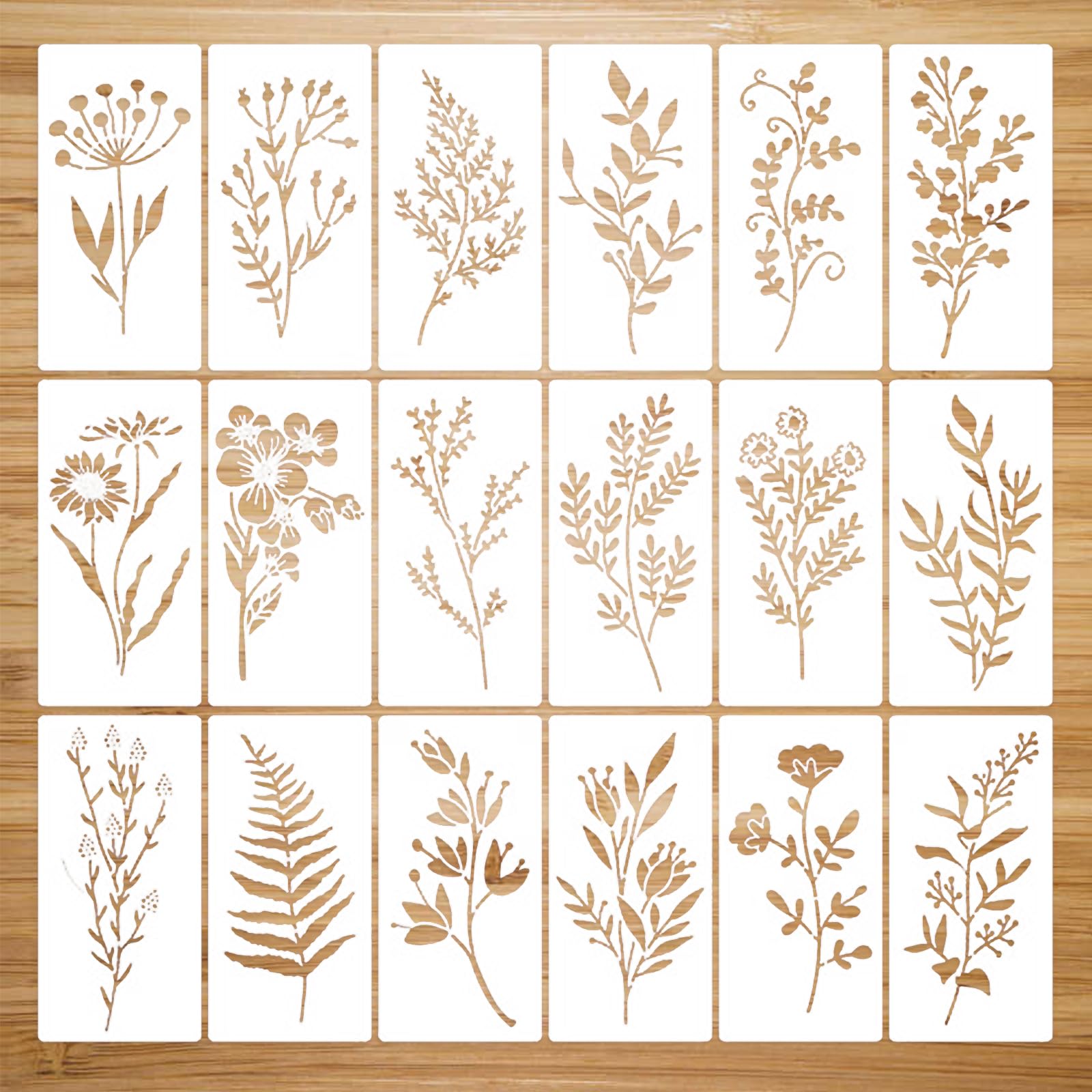 Flower Stencils for Painting, 18Pcs Drawing Stencils for Crafts Reusable Floral Leaves Painting Template for Scrapbooking Card Making Wall Decor