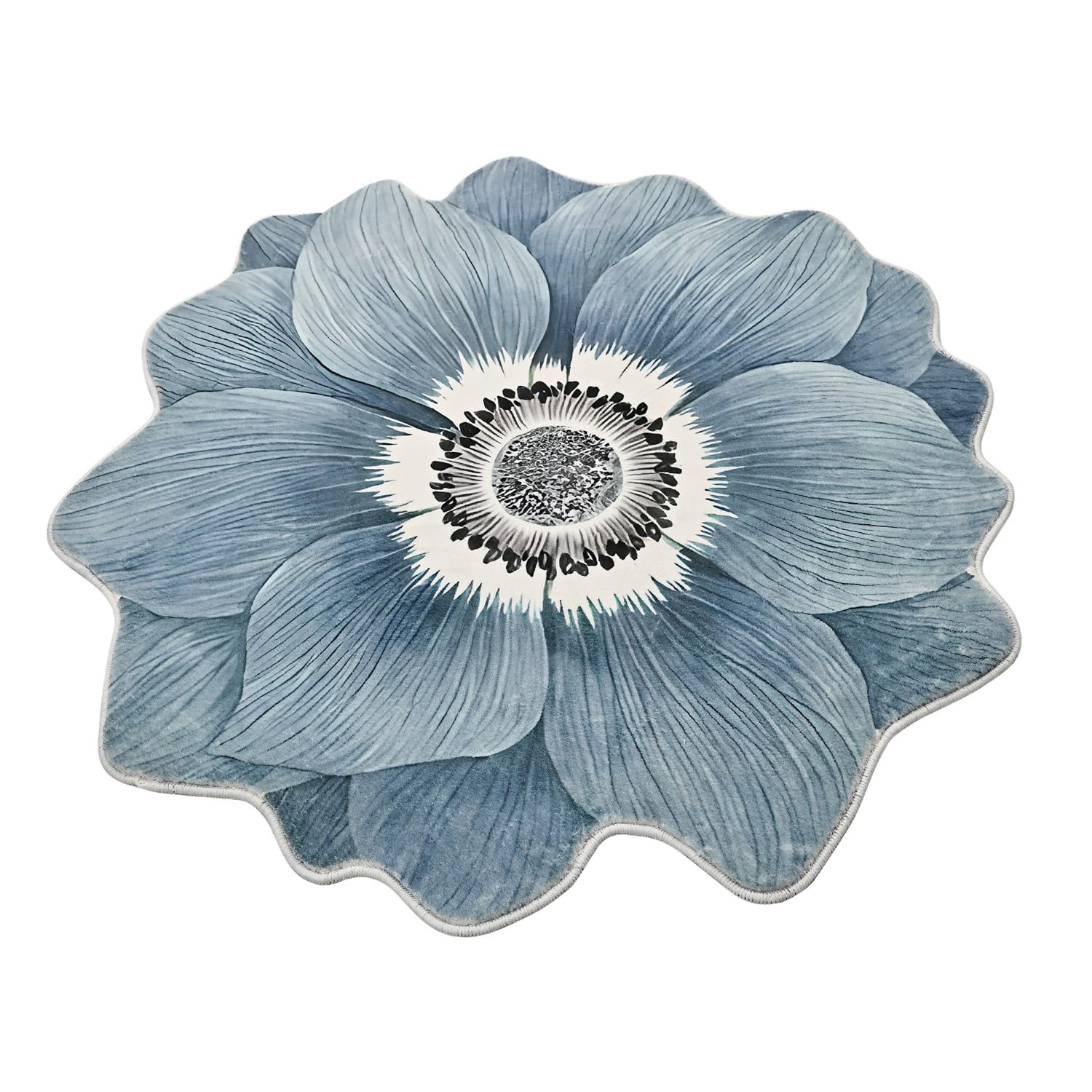 Photo 1 of Generic Flower Rug 24” Round Area Rugs Cute Plush Flower Shaped Rug Circle Non Slip Water Absorption Doormat for Bedroom Bedside Living Room Bathroom Kitchen Floor Mat, Blue Lotus