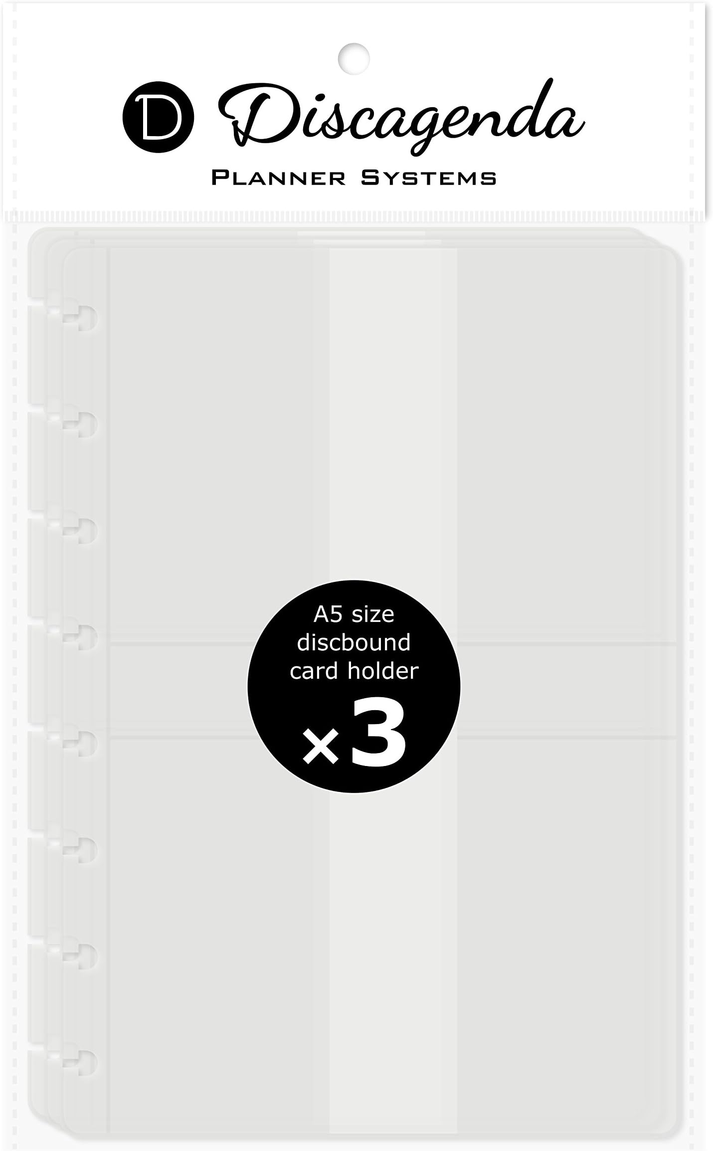 Discagenda Clear Card Holder Pocket A5 (5.8x8.3in) Size, 3 Pack For Discbound Planner Personal Organizer