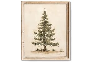 RETRART Vintage Christmas Tree Wall Art Print, Pine Tree Botanical Winter Decor (8x10 Unframed)