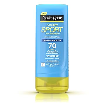 Neutrogena CoolDry Sport Sunscreen Lotion with Broad Spectrum SPF 70, Cooling Sweat- & Water-Resistant Sunscreen with Oil- & PABA-Free Formula, 5 fl. oz