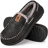 HomeTop Men's Suede Memory Foam Moccasin Slippers Soft Plush Warm Lining House Shoes
