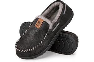 HomeTop Men's Suede Memory Foam Moccasin Slippers Soft Plush Warm Lining House Shoes